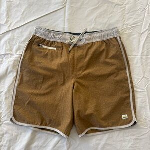 Vuori Brown Athletic Shorts with Cream Trim